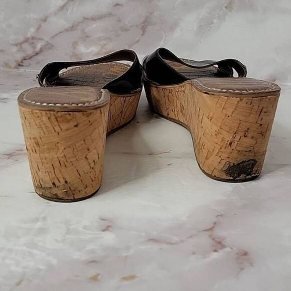 𝅺Sam Edelman Reid Black Strap Cork Wedge Sandals - Picture 7 of 13